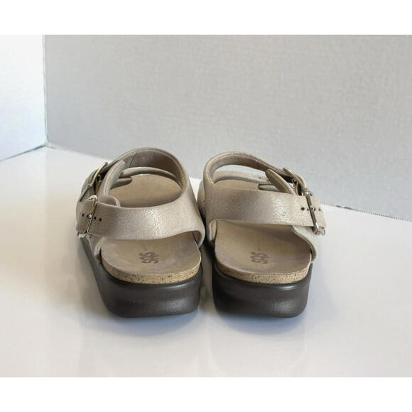 SAS Relaxed Heel Straps Sandal Women's 8 Wide Web Linen Leather Tripad Comfort - Picture 6 of 16